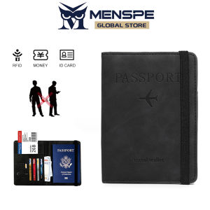 MENSPE กระเป๋าสตางค์ผู้ชายเคสใส่บัตร RFID กระเป๋าสตางค์ PU แบบนิ่มซองใส่หนังสือเดินทางกระเป๋าสตางค์ธุรกิจใส่เหรียญกระเป๋าซิปบัตรหลายช่อง ID เครดิตใส่สีทึบผู้ที่ใส่บัตร กระเป๋าเดินทาง