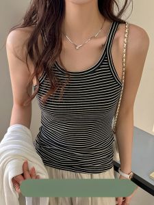 MiiOW | Womens Classic Striped Round Neck Sleeveless Vest Top Versatile Thin Design Sense Thread Inner Wear Spring Summer MiiOW Cat Person