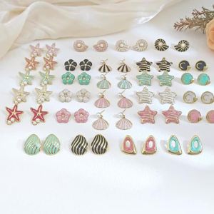 Colorful Enamel Beach Conch Starfish Shell Star Earring for Women Stainless Steel Jewellery Gift Geometric Flower Stud Earrings