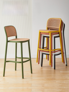 Modern Simple Plastic Bar Chair Backrest High Stool Nordic Bar Stool Home Balcony High Chair Wicker Weaving Dining Chair