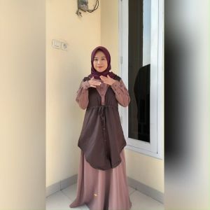 Terbaru Gamis Muslimah Nibras NB B104 Material Navara Mix Classique Stripe Premium