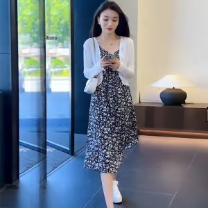 Summer Sun Protection Vintage Floral Print Wrap Dress
