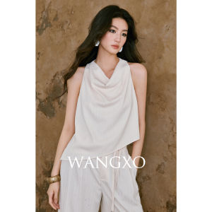 WANGXO | Luminous Soft Silvery Striped Sleeveless Drape Neck Set