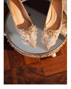 Soft Comfortable Red Crystal Wedding Shoes Womens Increased Height Maternity Show Sheel Flat Shoes Womens Dress Shoes