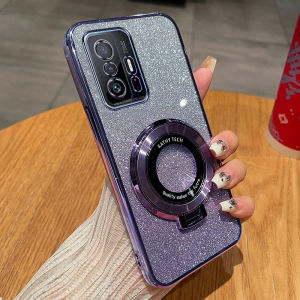 Xiaomi 11T pro Luxury Gradient Flash Powder Soft Silicon Case with Magnetic Stand Full Cover Ultra-Thin Anti-Fall Creative Design