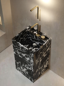 DXD | Pink Green Travertine Stone Hotel Customized One-piece Floor-standing Bathroom Sink