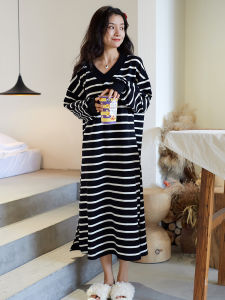 plus Size Womens Pure Cotton Long Sleeve Sleep Dress V-Neck Loose Fit Autumn Winter Home Wear Comfortable Maternity Nightgown