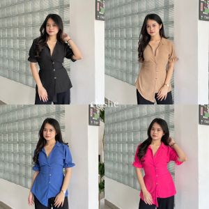 Kilua Top Baju Blouse Wanita Atasan Lengan Pendek Crinkle Airflow Anti Lecek Korean Style Kekinian Terbaru Ootd by Clashe