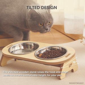 Wooden Pet Bowl: Detachable Cat & Dog Food & Water Feeder - Double Bowl Spine Protection