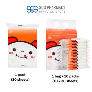 Popi LaLaLa To-go LotionSoft Facial Tissues for Delicate Skin and Nose (1 Pack-30Pulls /10 Packs- 300 Pulls)