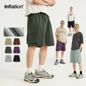 INFLATION brand Mens Youth Fashion 2024 Summer New Wrinkle Work Shorts Mountain Camping Big Pocket Versatile Straight Split Pants