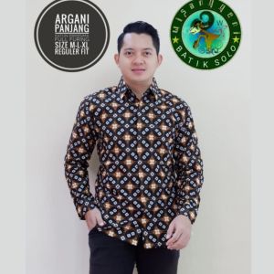 Batik Pria Kemeja Lengan Panjang Furing Batik Solo Motif Catur Cokelat