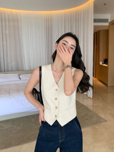 Maven Lin Hanflax Linen Blend Suit Vest Womens Short Sleeveless Top V-neck Summer Fashion Ladies Jacket MAW17714-CA