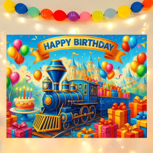 Paw Patrol | Cartoon Transportation Car Colorful Small Train Background Birthday Party Supplies Track Backdrop Boy Shower Decor Photo Prop