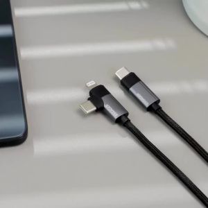 2m Long Essager 2-in-1 Right Angle Cable C-L 29W C-C 65W Fast Charging Elbow Data Cable For iPhone 16 15 14 13 12 MacBook iPad