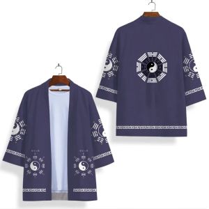 Áo Kimono Truyền Thống Trung Quốc Dành Cho Nam Với Họa Tiết Bagua Phong Cách Nhật Bản Thời Trang Ngoài Trời Kiểu Cổ Điển Phong Cách Đạo Giáo Chất Liệu Polyester Tay Ngắn.