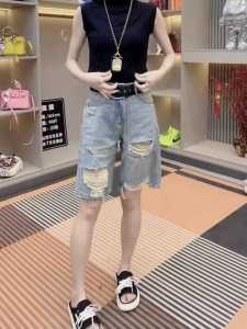 กางเกงขาสั้นยีนส์ทรงตรงขาดๆ สำหรับผู้หญิง กางเกงขาสั้นทรงหลวม ทรงหลวม ทรงหลวม กางเกงขาสั้นทรงหลวม