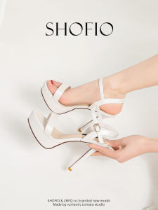 รองเท้าส้นสูงหนังแท้เซ็กซี่ฤดูร้อน 2025 รองเท้าแตะส้นสูงหนาแบบหัวเข็มขัดสำหรับผู้หญิง รองเท้าส้นแบนทรงหัวมนแบบสวมสบาย