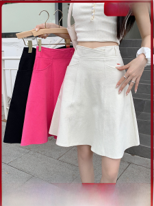 High-Waist Plus-Size Denim Short Skirt with Pocket Zipper for Women A-Line K-Style Work Clothing Pure Color Asymmetry