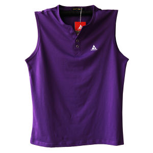 American Casual Summer Plus Size Mens Clothing Pure Cotton V Neck Buckle Tank-Top Tank Top Sleeveless Ins Pure Color Tops Purple