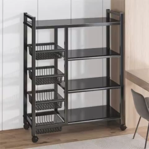【MY Stock 24H Delivery】4 Tier Kitchen Shelving Unit with 3 Baskets Storage Rack with Wheels for Kitchen Pantry 80x32x108cm