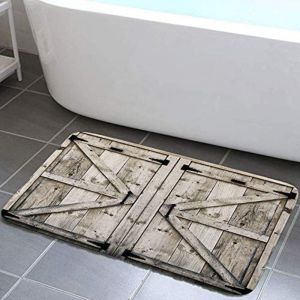 VIKAMA Farmhouse Bath Mat Rustic Faux Wood Plank with Horseshoe Daisy Non-slip Soft for Bathroom