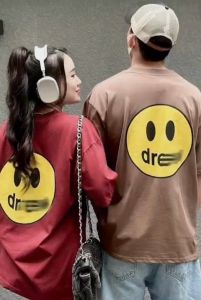 Áo phông DREW  MẶT CƯỜI fom thụng Áo phông cộc tay nam nữ có cổ kiểu dáng hàn quốc chất cotton POLY mịn. áo thun áo cotton