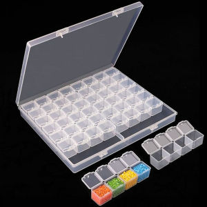 1Pcs 56 Grids Diamond Art Bead Organizer Box Compact & Portable Clear Plastic Case for Jewelry & Gems Storage and Organizing