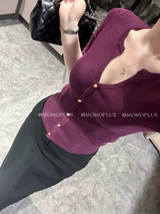 Slim Fit V-Neck Short Sleeve Knitted Top Womens Style Purple Color Korean Version Comfortable Soft Material Commute Suitable