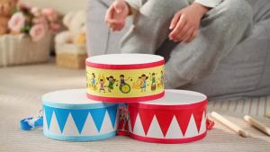 Childrens Drum Set 7.8 Inch ( about 20.0 cm ) Wooden Toy Drum with Adjustable Strap 2 Drumsticks Educational Sensory Musical Instrument Set Suitable for Toddlers Children Baby Toys Gifts ( blue triangle )