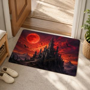VIKAMA Blood Moon Gothic Castle Doormat Soft Non-Slip Doormat Halloween Gothic-Style Porch Decor Rug Home Decor