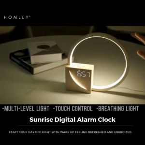 Homlly Sunrise Digital Alarm Clock with Relaxation Music Warm Night Light & USB Charger