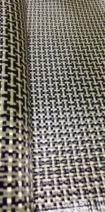 Carbon Kevlar ​hybrid​ fabric 3k 205g black  yellow  Tom cat ผ้า​คาร์บอน​ เคฟล่า​ แท้​ ดำ​เหลือง​ ลายทอมแคท  หน้า​กว้าง​ 100  ซม​ ยาว​ 30​ ซม​ ผ้าเงา​ทอแน่น​ เนียนเ