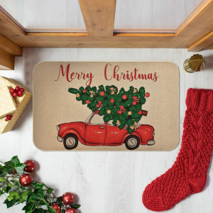 VIKAMA Vintage Plaid Christmas Welcome Mat Washable Door Rug for Porch Dining Room Festive Home Decoration