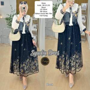Syadia Dress Wanita Muslimah Terbaru / Gamis Pesta Kondangan Premium Ld 110 Bahan Ceruty Mix Tille