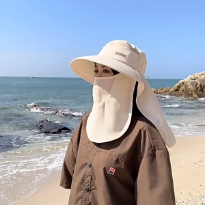 MLADEN Women Full Face Sun Hat Topi Matahari UV Protection Wide Brim Face Mask Visor with Neck Flap Hat