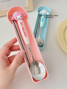 Adorable Sanrio Portable Stainless Steel 304 Chopsticks Spoon Set Cute Childrens Dining Utensils Box Individual Use