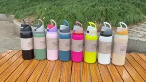 Stainless Steel Water Bottle BPA-Free Reusable Travel Flask with Two Way Spout Leakproof Straw Lid for Gym Office Outdoor Use