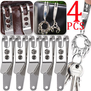4Sets Outdoor EDC Carabiner Pocket Clip with Keychain Stainless Steel Backpack Hanging Floating Clamp Multifunctional Hiking Camping Tool