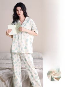 miiow | Pure Cotton Three-piece Cat Woman Summer Lightweight Short Sleeve Loose Sleepwear Pantsuit For Casual Outerwear Home Comfort