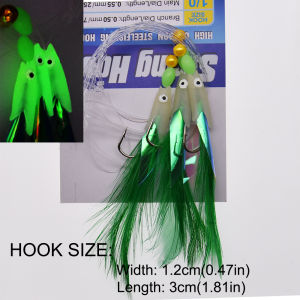 1 bags feather hooks for fishing tackle rigging string hooks sabiki lure bait with luminous color for sea fishing hooks