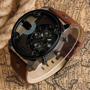 DZ Round Large Band Calendar Multi Disc Multi Scale Multi Functional Dial Leather Strap Fashion Sports Quartz Mens Watch