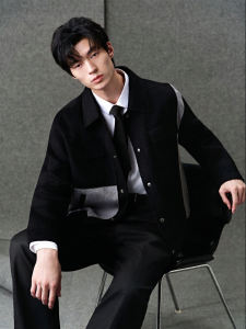 GXG | Color Block Plaid Wool Blend Short Jacket