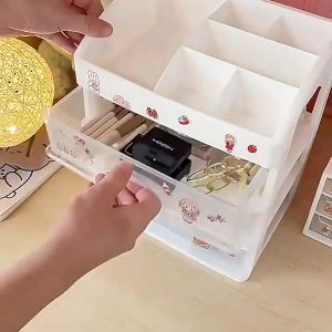 3ชั้น Storage Drawer ลิ้นชักใส่ กล่องเก็บเอนกประสงค์ 2สี 3ขนาด วางของบนโต๊ะ ลิ้นชักพลาสติก สติ๊กเกอร์ แถมฟรี