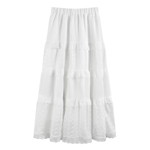 🦋VEVE กระโปรงยาวเอวสูงกระโปรงผู้หญิง ผ้าบาง เอวสม็อกยางยืด สไตล์เกาหลี