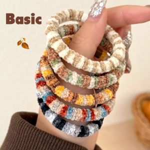 5 Pcs Autumn And Winter Colorful Plush Hair Rope Simple Durable High Elasticity Head Rope Tie Hair Elastic Band