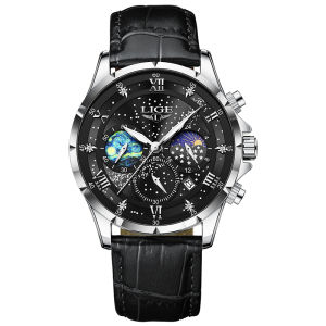 LIGE Men Watches New Fashion Leather Waterproof Luminous Top Brand Luxury Mens Quartz Big Wristwatch Men Relogio Masculino+box
