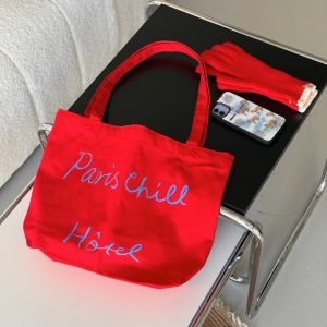 Nordic Simple Colorful Letter Canvas Bag College Style Red Blue Graffiti Cloth Bag Single Shoulder Youth Casual Tote Bag