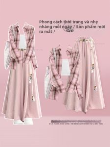 NUMEN BUTTON | Bộ Áo Sơ Mi Carô Ngọt Ngào Đầm Quần và Áo Dây Phong Cách Preppy Cho Mùa Xuân Hè