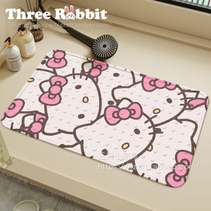 Non-Slip Bath Mat PVC Shower Resistant Suction Cup Bathroom Floor Rug No-Wash Kitchen Sink Mat Cartoon Kitty Cat Design